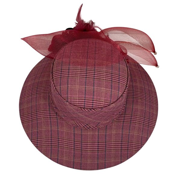 Donna Vinci Plaid Organza Embellished Kentucky Derby Wedding Church Hat VTG main image 10